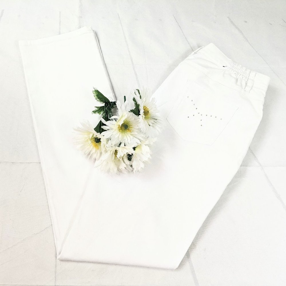 Adagio Inga White Rhinestone Pocket Jeans Size 12